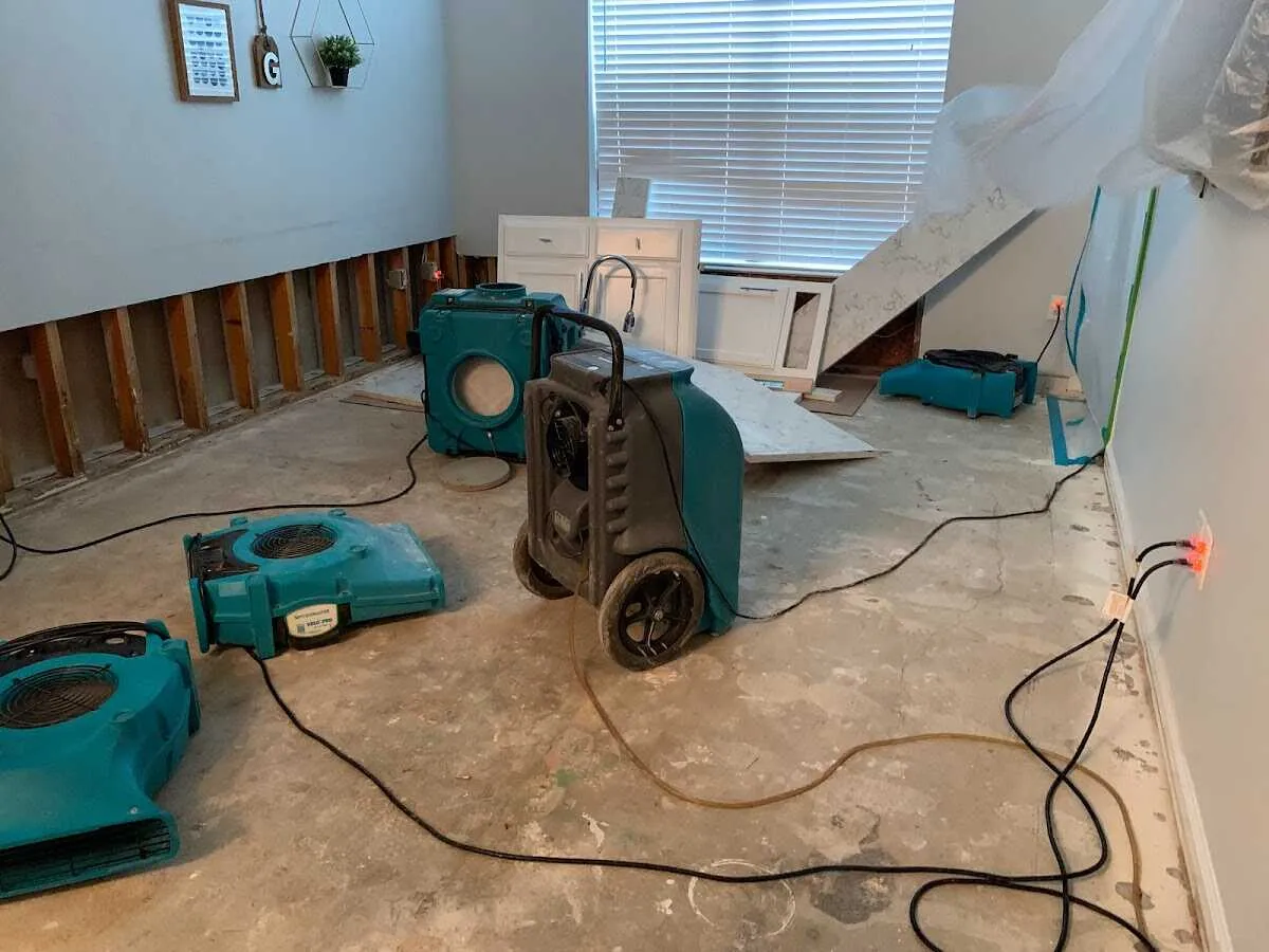 Dehumidifier in flood-cut room for Water Damage Restoration in Willow Park